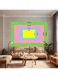 Tapestry size guide showing wall coverage options above sofa in living room