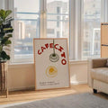 Framed Cuban coffee culture kitchen print with cream background and hand drawn espresso cups