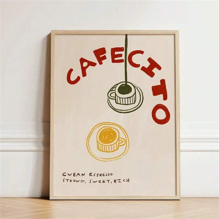 CAFECITO wall art poster for kitchen coffee bar featuring Cuban espresso description