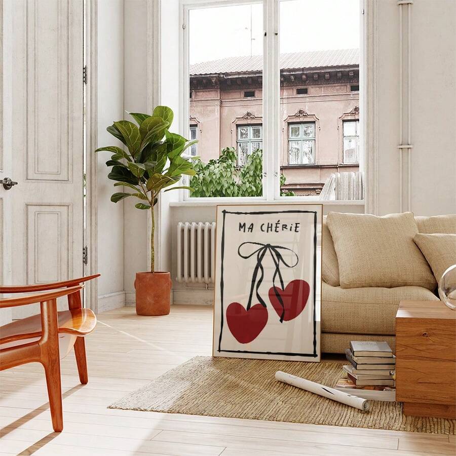 Add a touch of vintage charm to any teen girl's room with this delightful Ma Cherie Cherry Poster. Featuring soft pink tones and adorable kawaii-inspired cherry designs, this frameless wall art brings a playful, nostalgic aesthetic perfect for bedrooms, dorm spaces, or creative corners. The lightweight canvas material makes it easy to hang and reposition, while the timeless cherry motif complements both modern and retro décor styles. An ideal gift for anyone who loves cute, whimsical wall décor that celebra
