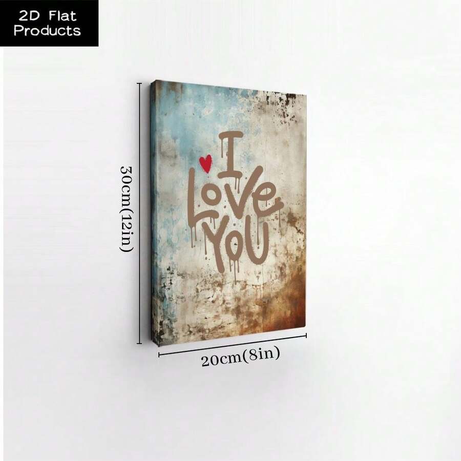 Size view 20 x 30 cm 8 x 12 in I Love You canvas wall art