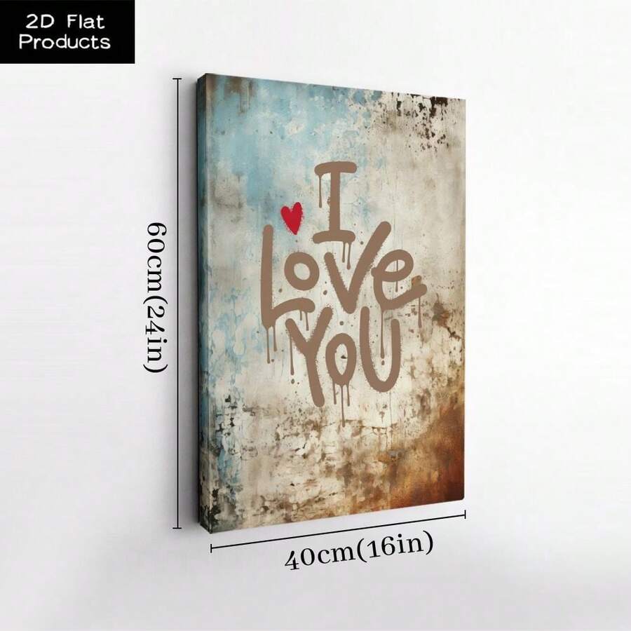 Size view 40 x 60 cm 16 x 24 in grunge I Love You canvas print