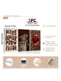 Glam living room art set with leopard print magazine and cherry graphics