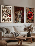 3 piece leopard fashion canvas set with red lips cherry and glam motifs
