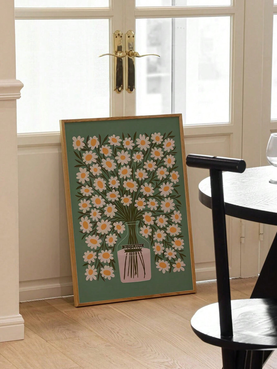 Transform your space with this sophisticated minimalist daisy poster, featuring delicate florals rendered in soothing soft green tones. 