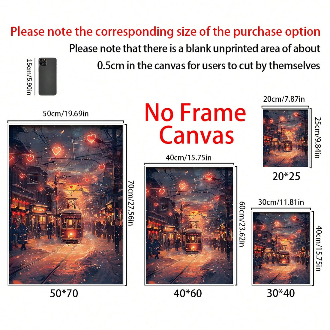Capture the magic of winter romance with this enchanting wall art piece, featuring a nostalgic retro tram gliding through a snow-dusted street scene. 