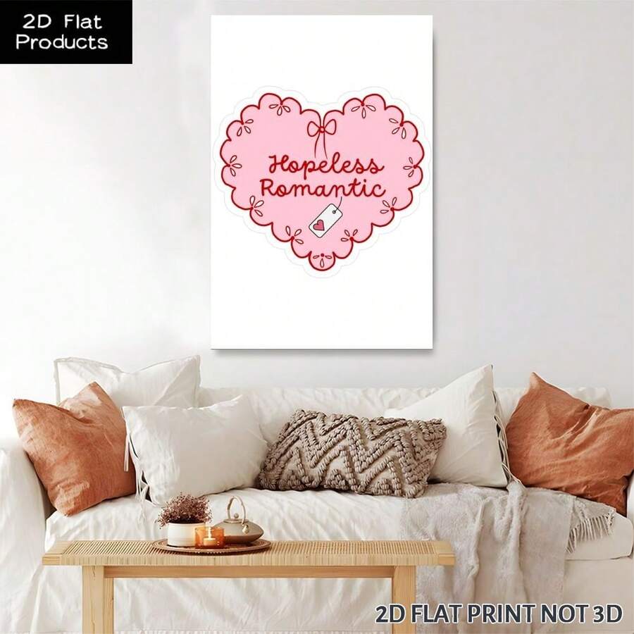 Hopeless Romantic canvas above sofa in cozy living room as cute Valentine coquette wall art
