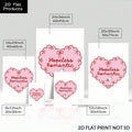 Size chart for Hopeless Romantic heart canvas showing 8x12 12x18 16x24 20x30 and 24x36 inch 2D flat print options