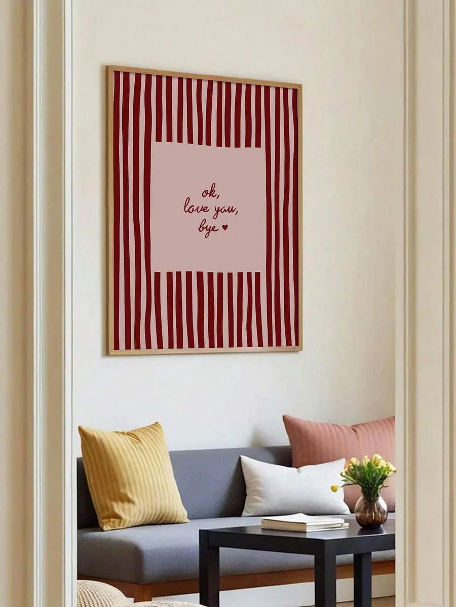 Framed folk floral vase poster with red flowers for romantic gallery wall