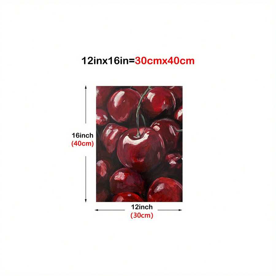 Lifestyle view 6 of Cherry Canvas Art Poster, Vibrant Red Cherries With Green Leaves, Frameless Modern Wall Decor from Jose Collections