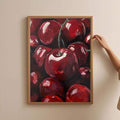 Full design view 5 of Cherry Canvas Art Poster, Vibrant Red Cherries With Green Leaves, Frameless Modern Wall Decor from Jose Collections