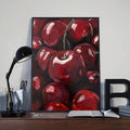Front view 1 of Cherry Canvas Art Poster, Vibrant Red Cherries With Green Leaves, Frameless Modern Wall Decor from Jose Collections