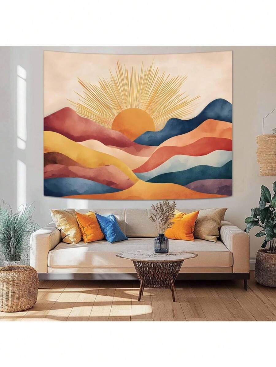 Size chart for sunrise tapestry with five inch and centimeter options