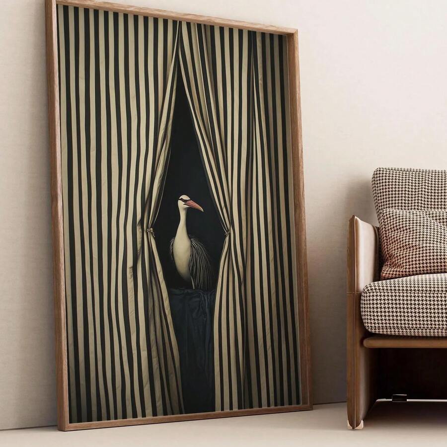 Transform your space with this striking modern abstract surreal bird wall art print. Featuring bold black and white imagery with graphic figure patterns, this contemporary statement piece brings artistic sophistication to any room