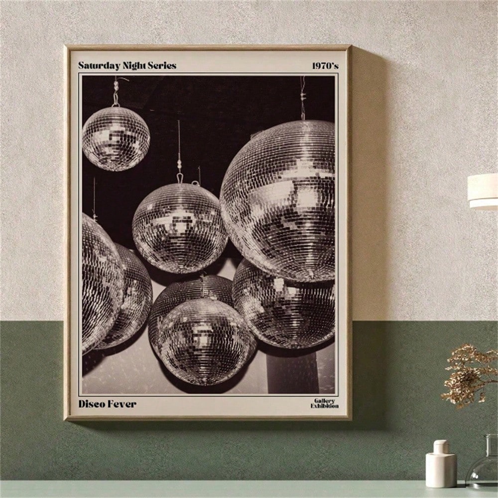 Transform your space with this striking retro disco ball canvas poster, a nostalgic nod to the vibrant 70s era. Featuring bold, eye-catching design elements characteristic of vintage disco aesthetics, this piece brings dynamic energy and groovy charm to any room.