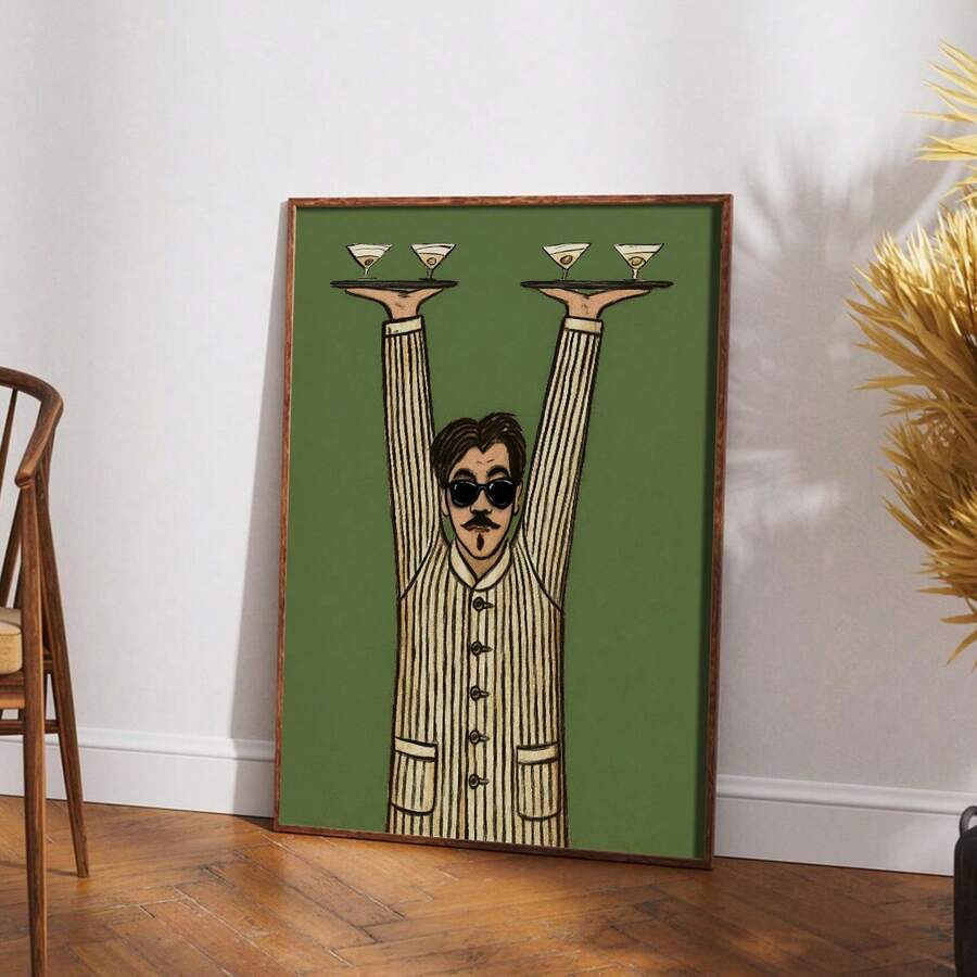 Elevate your space with this striking minimalist waiter wall art print. Featuring a modern figure design in multicolor tones, this unframed canvas piece brings retro bar charm to any kitchen or dining area. Perfect as a humorous gift for bartenders and hospitality enthusiasts, it combines artistic flair with practical appeal. The waterproof canvas ensures durability and longevity, making it ideal for various room settings. Display it solo or pair with complementary decor for a curated gallery wall that cele