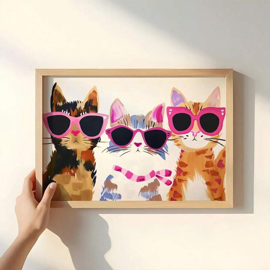 Bring playful personality to any space with this vibrant cat wall art. Featuring bold, modern graphics and eye-catching colors, this unframed canvas painting is perfect for adding character to playrooms, living rooms, or dining areas. The waterproof canvas ensures durability and easy maintenance, making it ideal for any room in your home. A fun, contemporary piece that celebrates pet lovers and animal art enthusiasts alike.
