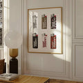 Fashion wall art lifestyle mockup showing six illustrated lighters on white background