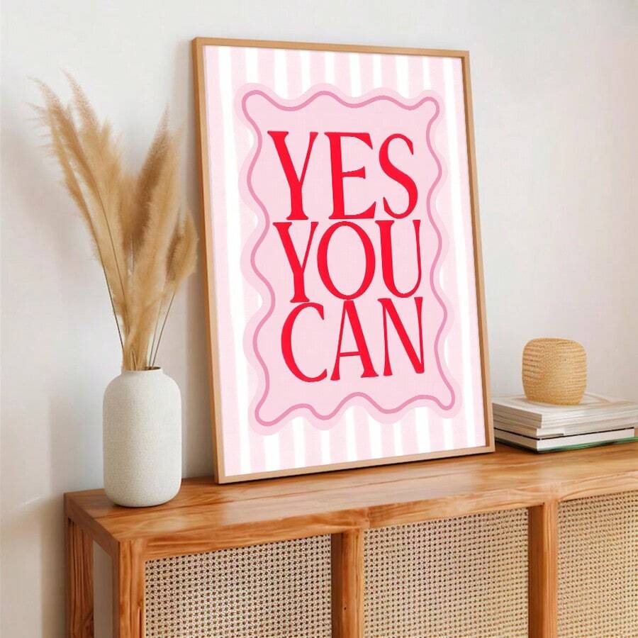 Inspire yourself daily with this vibrant pink canvas wall art featuring the empowering message "Yes Girl You Can." Perfect for bedrooms, living rooms, dorms, and home offices, this motivational quote decor brings positivity and confidence to any space. The frameless design offers a modern, clean aesthetic that complements any décor style. Made from durable chemical fiber material, it's built to last while maintaining its bold colors and crisp print quality. Whether you're decorating a student space, refresh