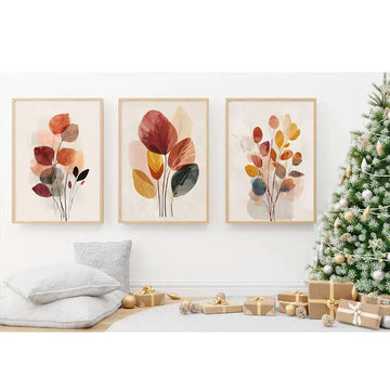 Set of 3 fall leaf posters with warm autumn colors