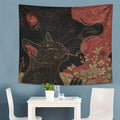 Gothic boho cat wall hanging displayed above sofa in living room
