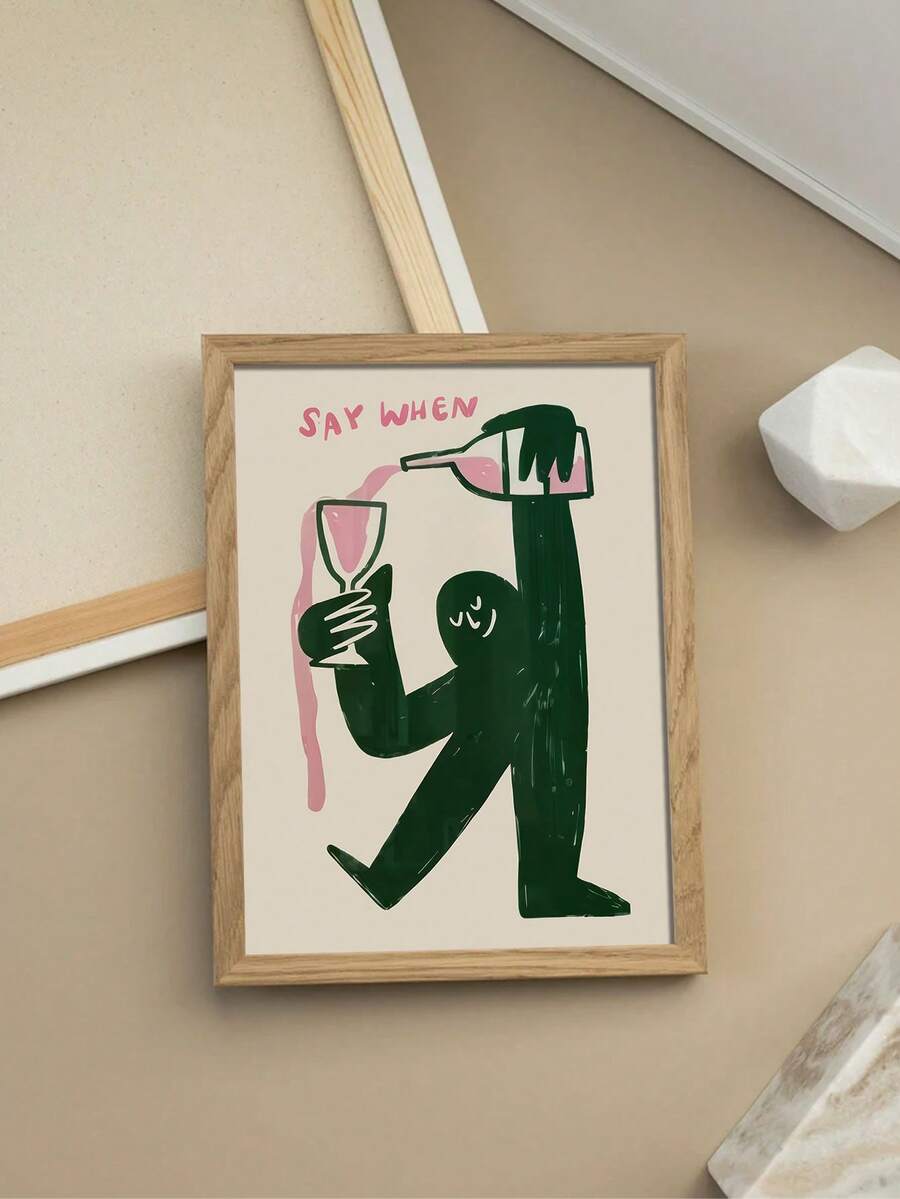 Bring wine-loving humor to your space with this minimalist wall art print. Featuring playful "Say When" quotes in a modern, abstract style, it's the perfect addition to your kitchen, bar, or dining room. Printed on durable canvas with a waterproof finish, this unframed piece combines cartoon charm with sophisticated design. Whether you're a wine enthusiast or just love witty home decor, this print adds personality and a touch of fun to any room. Easy to display and built to last.