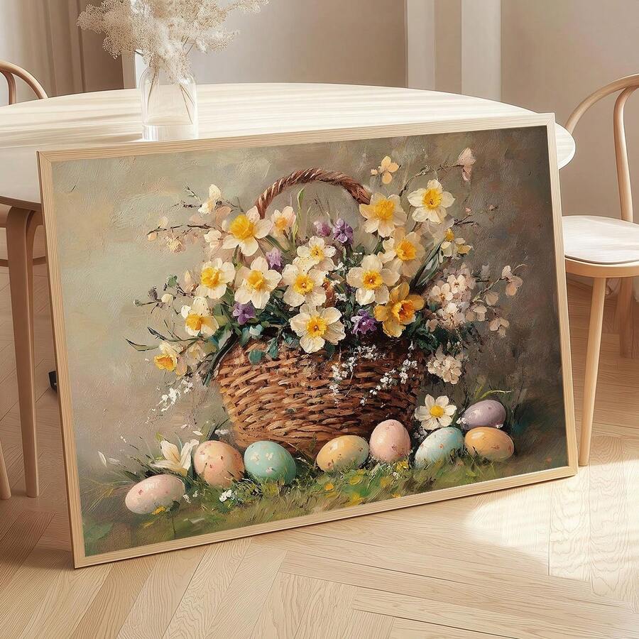 Bring springtime charm to any room with this delightful vintage Easter egg canvas wall art. Featuring whimsical floral patterns and pastel Easter egg designs, this piece adds warmth and seasonal joy to kids' bedrooms, living rooms, and dining spaces. Available as both framed and unframed options, the durable canvas construction is waterproof and removable, making it easy to refresh your décor whenever you like. Perfect for creating a cozy, festive atmosphere that celebrates the beauty of spring.