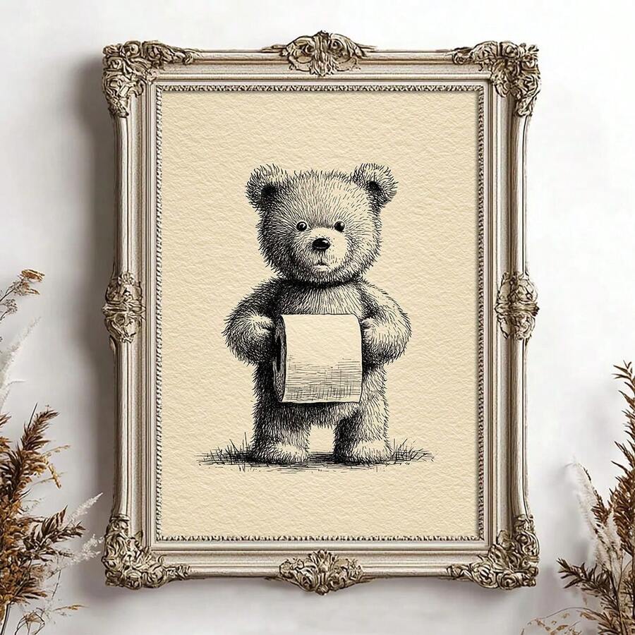 Bring whimsical charm to your space with this delightful vintage teddy bear canvas poster. Perfect for cottagecore enthusiasts, this playful artwork features a classic cartoon bear design that adds warmth and personality to any room. The waterproof canvas material ensures durability and easy maintenance, making it ideal for bathrooms, bedrooms, or dining areas. Available as both framed and unframed options to suit your decor style. A nostalgic touch that celebrates the cozy, vintage aesthetic you love.
