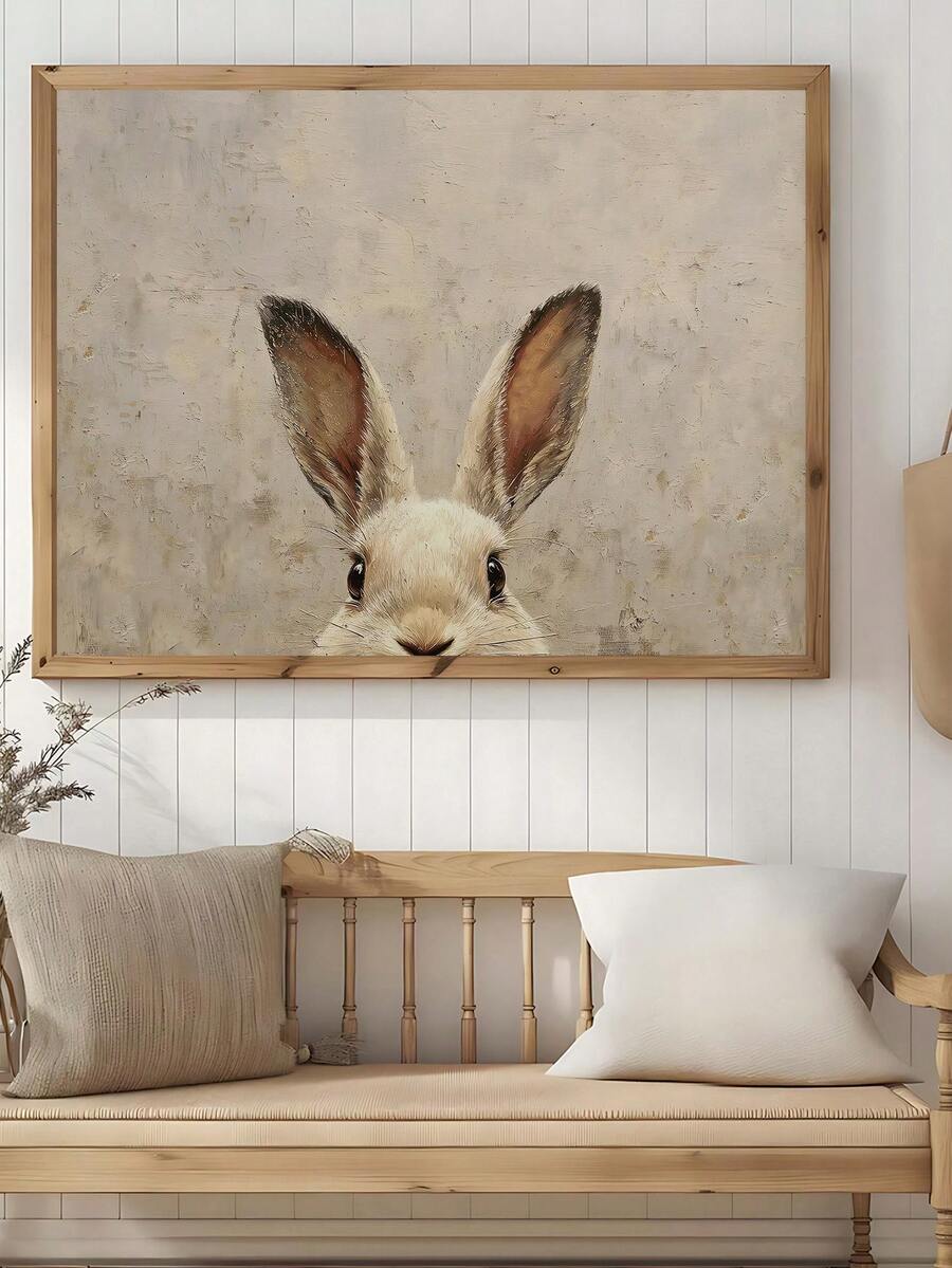 Bring springtime charm to any room with this hand-painted vintage Easter bunny wall art. Featuring delicate animal and botanical patterns in a pastoral style, this piece combines whimsical design with practical functionality. Available as both framed and unframed options on canvas, it adapts to your space and décor preferences.