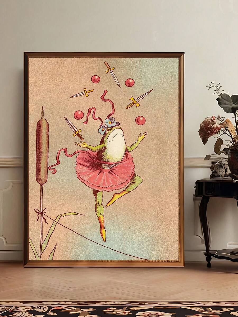 Bring playful charm to any space with this whimsical vintage frog tightrope art print. Perfect for adding personality to your home or office, this quirky piece features a delightful animal design that sparks conversation and smiles. Available as both framed and unframed canvas options, this modern art print adapts to your décor style. The waterproof canvas ensures durability, while the removable design lets you refresh your walls whenever inspiration strikes.