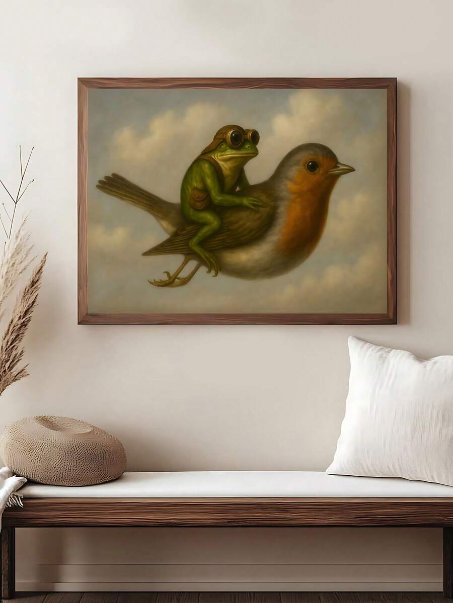 Transform your walls with this enchanting vintage frog and bird canvas art. Featuring whimsical animal and botanical imagery in a modern style, this piece adds personality to dining rooms and home offices. Choose between framed or unframed options to match your décor preferences. The waterproof canvas is built to last, while its removable design makes it perfect for flexible decorating. An imaginative gift for anyone who appreciates quirky, nature-inspired artwork.
