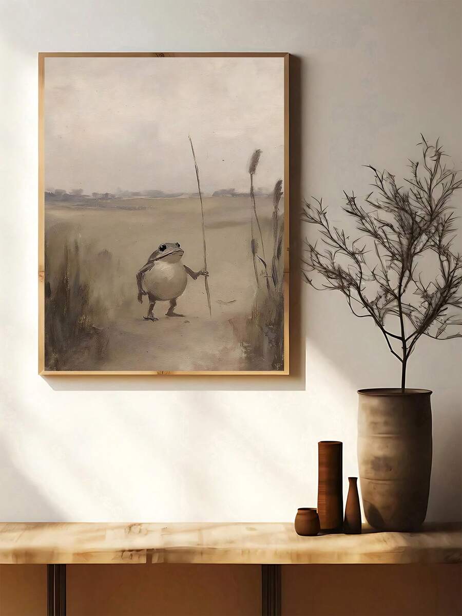 Bring whimsy to your walls with this charming Playful Frog Wall Art. Featuring a delightful vintage cottagecore design, this canvas print combines playful animal graphics with botanical elements for a nature-inspired aesthetic. Perfect for dining rooms or any space craving character, it blends modern sensibilities with timeless charm.