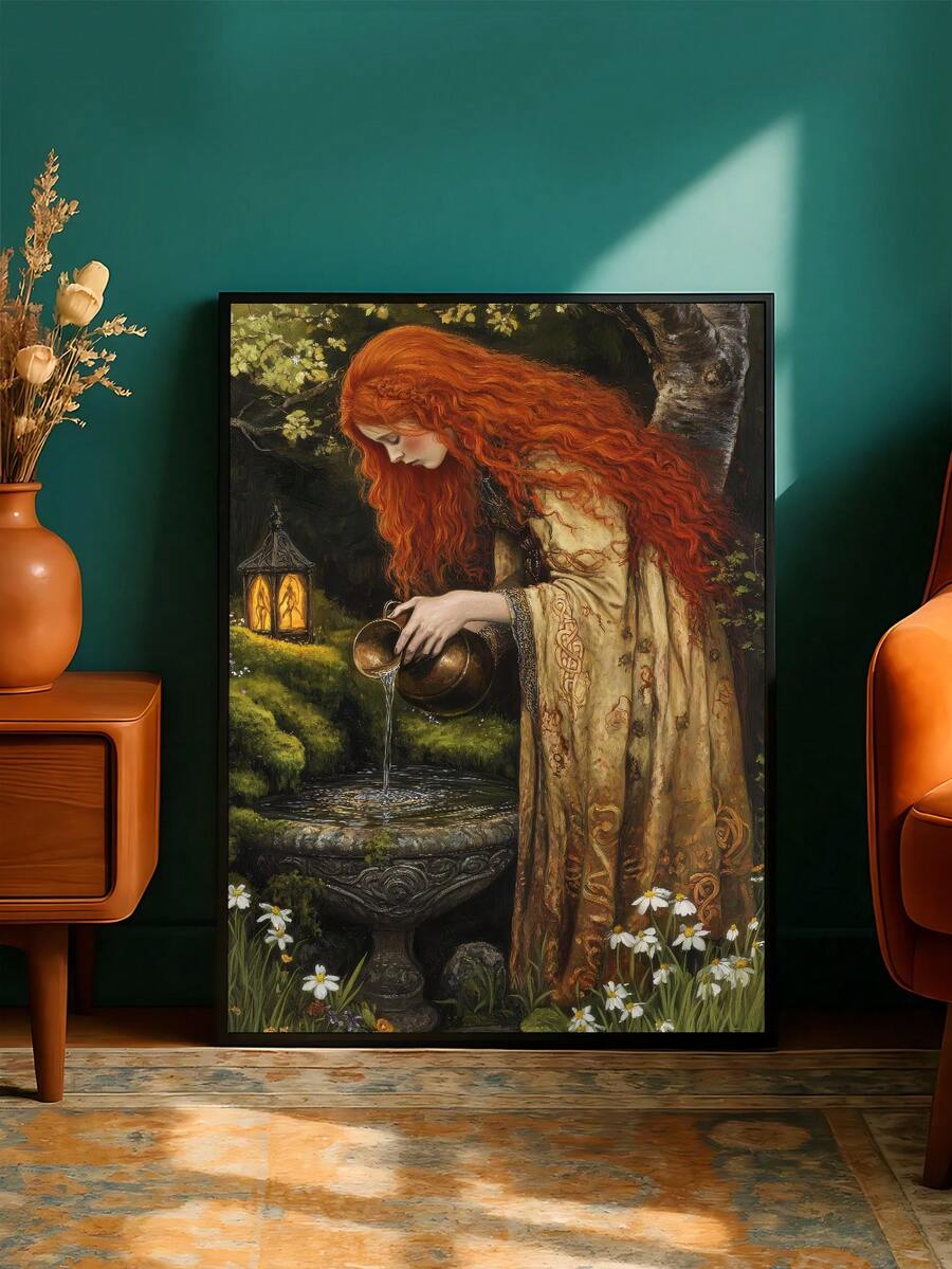 Pre Raphaelite print framed canvas with romantic gothic cottagecore forest scene