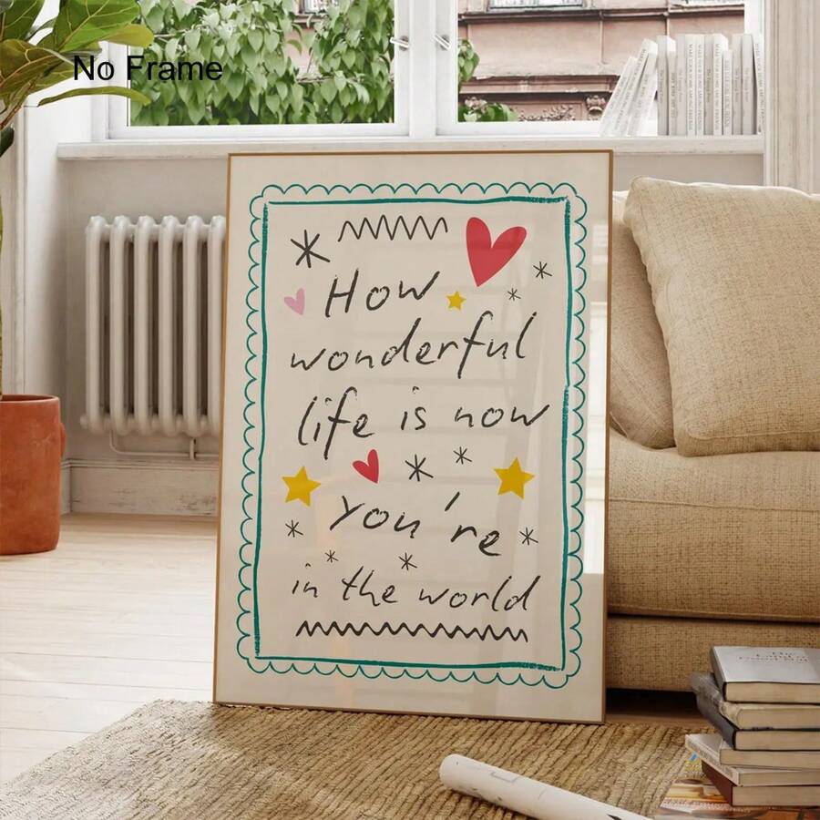 Bring warmth and inspiration into your home with this charming hand-drawn wall art featuring the uplifting message "How Wonderful Life Is." Perfect for cottagecore and farmhouse aesthetics, this colorful canvas combines geometric and letter patterns in a modern yet whimsical style. Crafted on high-quality canvas, this unframed painting is waterproof and durable, making it ideal for any room—especially dining areas where it sparks meaningful conversation. The vibrant hand-drawn design adds personality and po