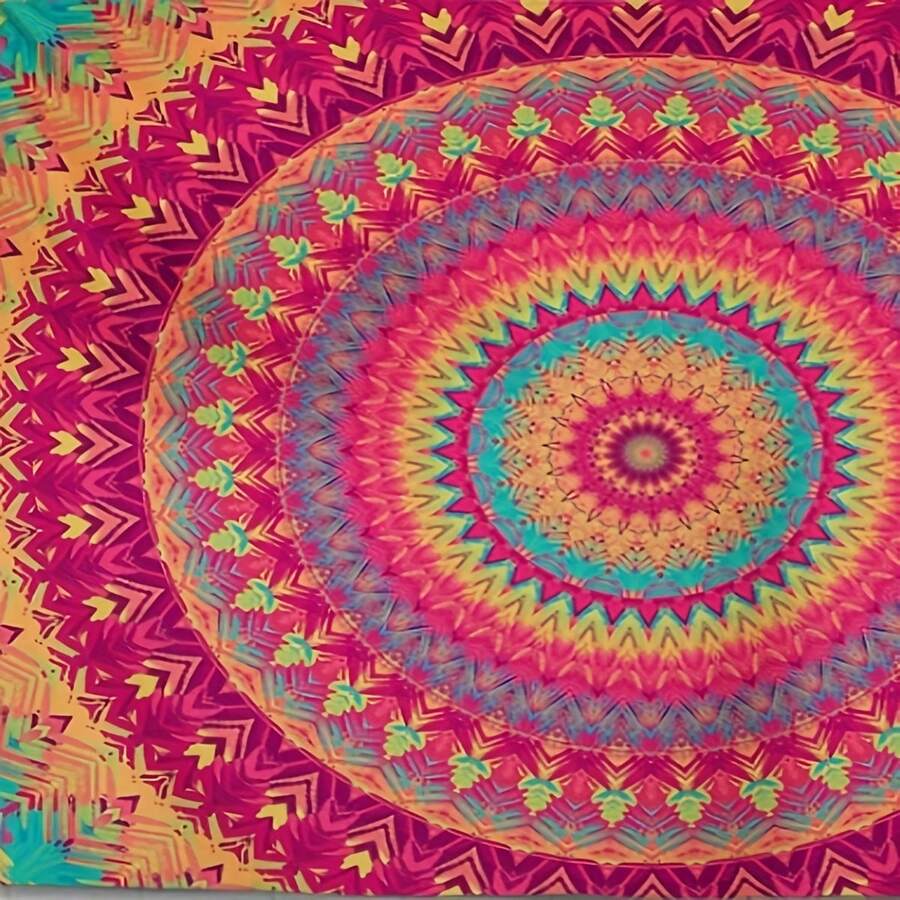 Teal navy circular mandala tapestry variant displayed as fabric wall art
