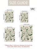 Green line-art wine and food poster with glasses, bottle and cheese