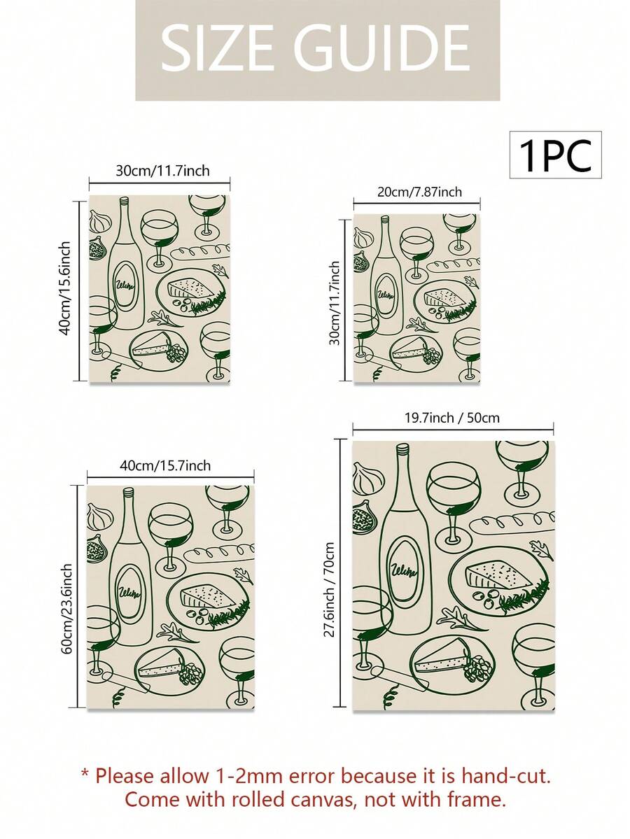 Green line-art wine and food poster with glasses, bottle and cheese