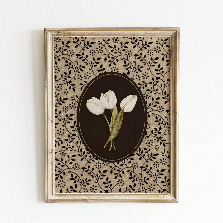 Bring timeless botanical elegance to your space with this Vintage Tulip Wall Art Print. Featuring a classic retro brown design, this unframed canvas painting showcases delicate tulip patterns that complement any room aesthetic. The waterproof canvas material ensures durability and longevity, making it perfect for living rooms, bedrooms, dorm rooms, and dining areas. Its modern interpretation of vintage botanical art adds warmth and character to your walls without overwhelming your décor. Easy to display and