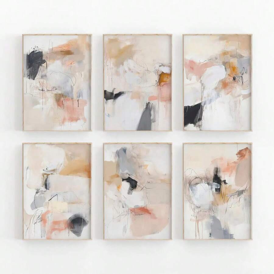 Transform your space with this stunning 6-piece abstract wall décor set, designed for modern living rooms and girls' rooms alike. Each minimalist geometric poster features clean lines and contemporary aesthetics that complement any interior style.