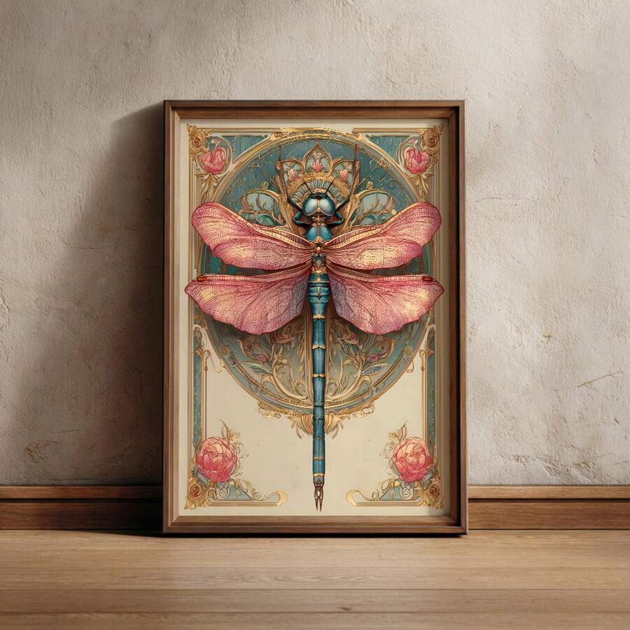 Bring timeless elegance to your dining room with this stunning Vintage Dragonfly Wall Art. Inspired by Art Nouveau design, this canvas print features intricate dragonfly and botanical motifs that add sophistication to any space. Crafted on durable canvas with waterproof properties, it's built to last while maintaining its vibrant colors. The hanging painting format makes installation effortless, transforming your walls into a gallery of refined taste. Perfect for those who appreciate nature-inspired artistr
