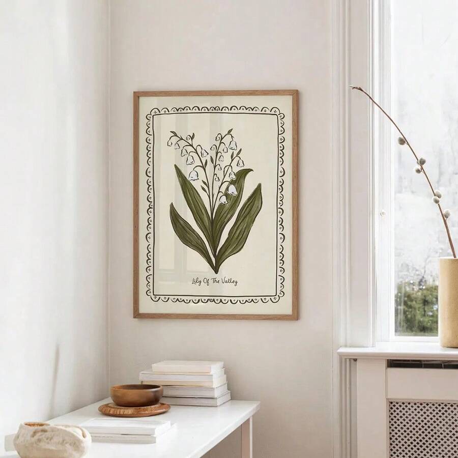 Bring timeless elegance to your space with this Lily of the Valley Botanical Canvas Poster. Featuring delicate botanical illustrations in a vintage minimalist style, this piece combines Christian folk art traditions with contemporary home design. The waterproof canvas material ensures durability and longevity, making it perfect for any room—from dining areas to living spaces. Available as both framed and unframed options to suit your aesthetic preferences.