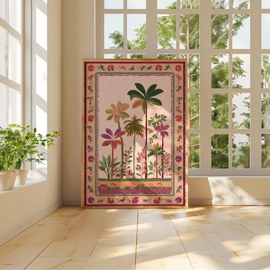 Bring the lush beauty of the tropics into your dining room with this stunning frameless canvas print. Featuring elegant palm tree patterns in a modern aesthetic, this unframed painting captures the essence of vintage botanical art. Crafted on durable canvas with waterproof properties, it's perfect for adding a chic, nature-inspired accent to your walls. The frameless design offers versatile styling options—display it as-is for a contemporary look or add your own frame for a personalized touch. Transform you