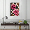 Leopard print wall art with hot pink flowers
