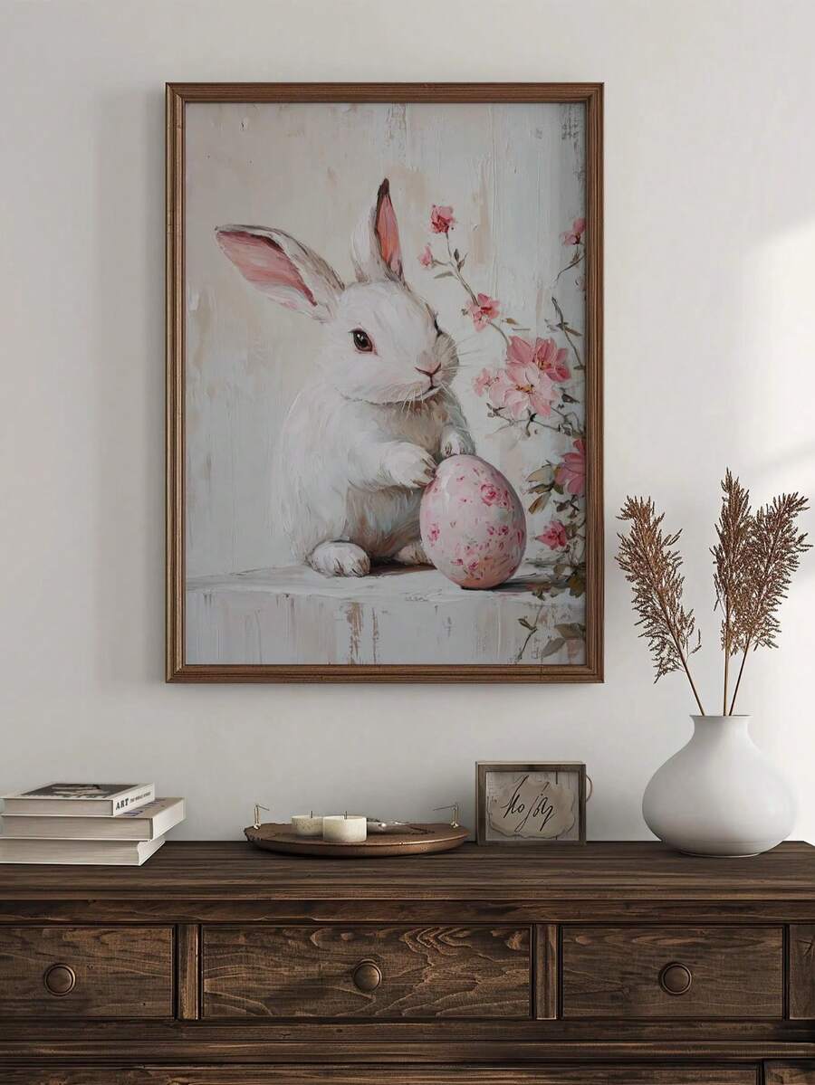 Bring springtime charm into your home with this delightful Easter Bunny canvas wall art. Featuring a whimsical rabbit surrounded by botanical elements, this piece captures a pastoral aesthetic perfect for bohemian interiors. Available as both framed and unframed options, it adapts to your space and style preferences. The waterproof canvas ensures durability, while the removable design offers flexibility for seasonal decorating or room refreshes. A thoughtful addition to nurseries, living rooms, or any space