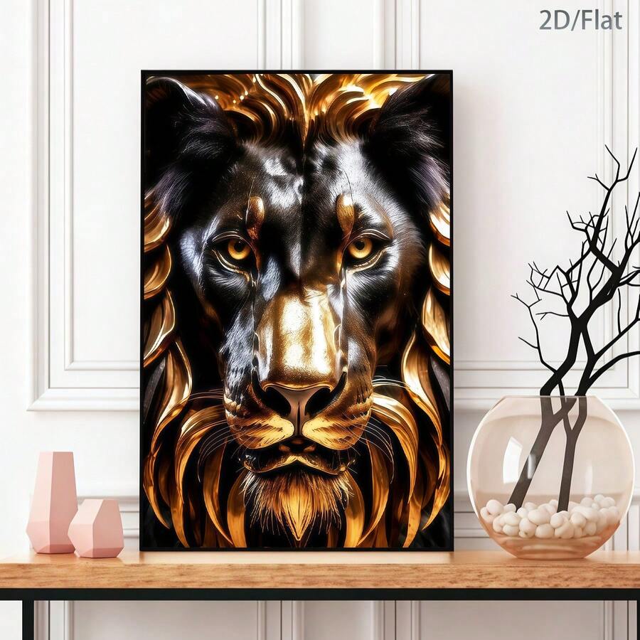 Elevate your space with this striking modern lion canvas art, featuring bold black and gold tones that command attention. Perfect for contemporary interiors, this unframed hanging painting brings sophistication and wildlife elegance to any room. Crafted on durable canvas with waterproof properties, it's designed to maintain its stunning appearance for years. The graphic animal pattern showcases artistic flair while remaining versatile enough to complement various decor styles. Ideal for living rooms, bedroo