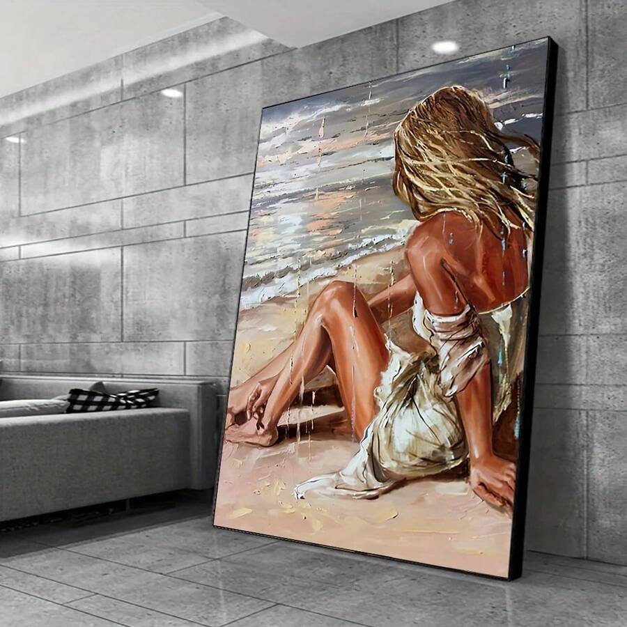 Elevate your space with this striking modern abstract canvas art featuring a woman in a beach-inspired composition. The contemporary design blends figure and graphic elements for visual interest that complements any room aesthetic. Crafted on premium canvas with waterproof properties, this unframed painting is perfect for living rooms, bedrooms, dining areas, and bathrooms. The frameless design offers flexibility—display it as-is for a minimalist look or add your own frame to match your décor. Pattern A del