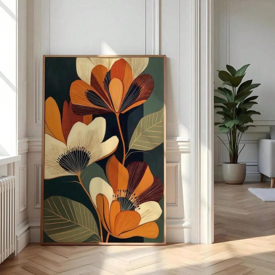Bring botanical elegance into your space with this boho mid-century canvas art print. Featuring soft, vintage earth tones and delicate plant motifs, it's the perfect accent for minimalist interiors and home offices. The waterproof canvas ensures durability and easy maintenance, while the timeless pastorale style complements any décor. Available as both framed and unframed options to suit your aesthetic preferences.