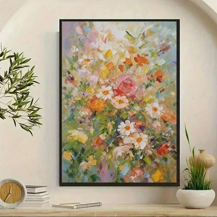 Bring nature's beauty into your home with this stunning vibrant floral bouquet canvas print. Featuring modern impressionist brushwork, this piece captures the essence of a lush garden in soft, romantic pastels.