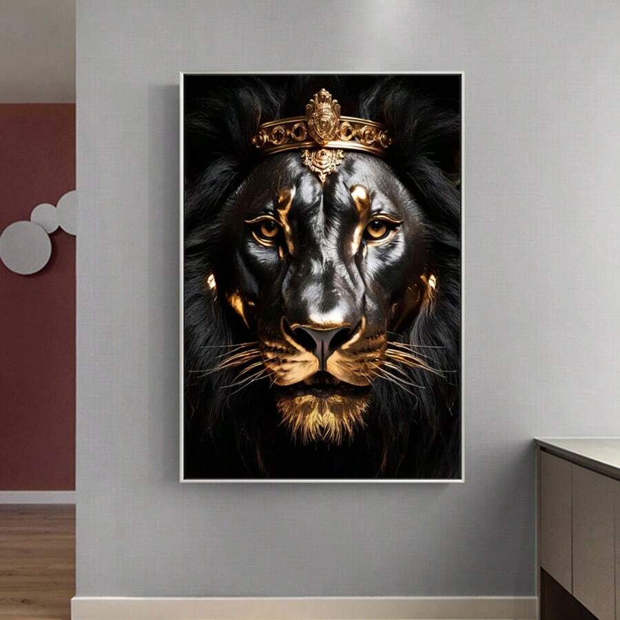 Elevate your space with this striking Modern Abstract Golden Lion Canvas Art Print. Featuring a majestic crown lion rendered in contemporary style, this unframed canvas brings bold sophistication to any room. The waterproof material ensures durability and easy maintenance, making it perfect for living rooms, bedrooms, and dining areas. The abstract graphic design combines animal imagery with modern aesthetics, creating a statement piece that commands attention. Transform your walls with timeless elegance an