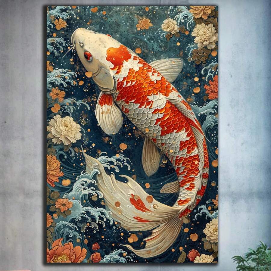 Bring serene elegance to your space with this frameless modern koi fish canvas art. Featuring a striking animal pattern design, this unframed painting showcases fluid brushwork and contemporary aesthetics perfect for living rooms and bedrooms alike. Crafted on premium canvas with waterproof properties, it resists moisture and maintains its vibrant colors over time. The frameless design offers versatile styling options—display it as-is for a minimalist look or add your own frame to match your décor. Transfor